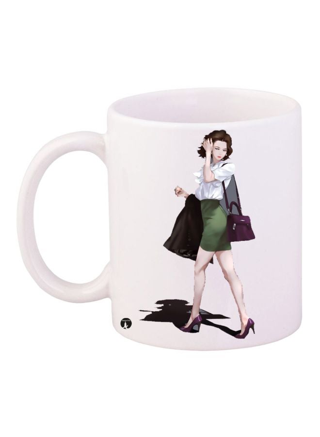 RYN Woman Printed Coffee Mug White/Green/Beige 11ounce