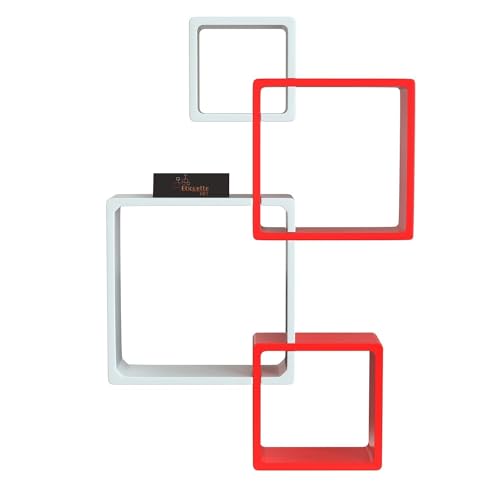 DDS Dream Decor Shoppee Floating Shelves for Wall Set of 4 Intersecting Wall Mounted Wall Shelf Solid Wood Floating Shelves Wall Decor for Bedroom, Room, Living Room, Kitchen Bedroom (Red White) - Image 2