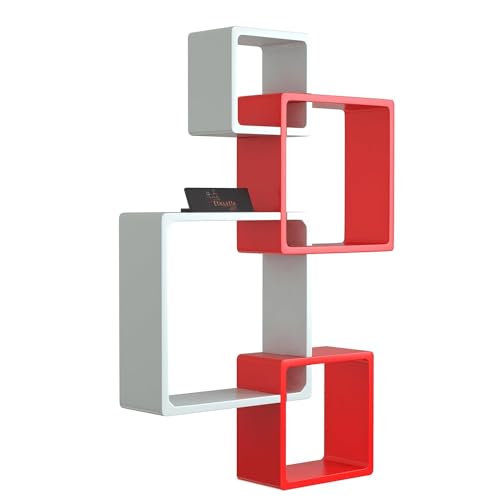 DDS Dream Decor Shoppee Floating Shelves for Wall Set of 4 Intersecting Wall Mounted Wall Shelf Solid Wood Floating Shelves Wall Decor for Bedroom, Room, Living Room, Kitchen Bedroom (Red White) - Image 3