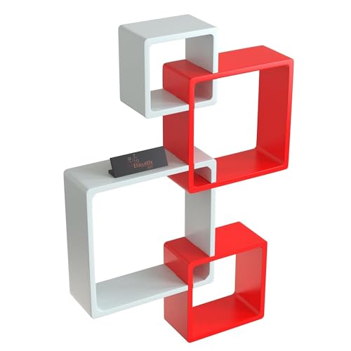 DDS Dream Decor Shoppee Floating Shelves for Wall Set of 4 Intersecting Wall Mounted Wall Shelf Solid Wood Floating Shelves Wall Decor for Bedroom, Room, Living Room, Kitchen Bedroom (Red White) - Image 4
