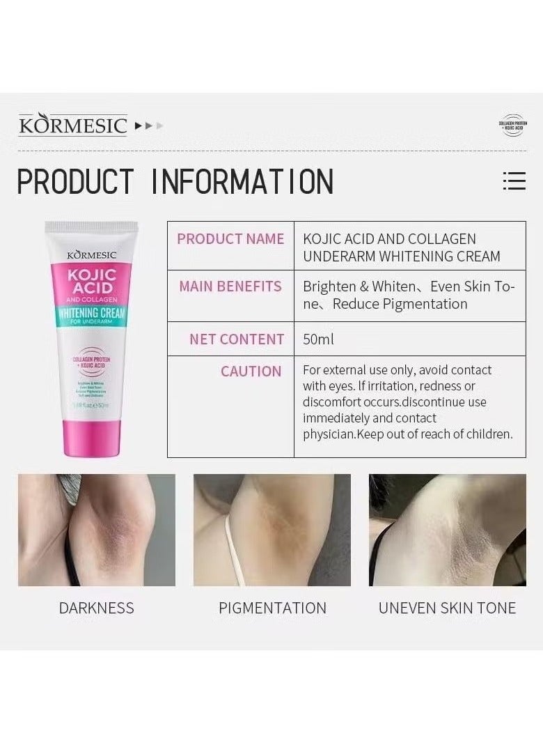 Kormesic Kojic Acid and Collagen Whitening Cream for Underarm, reduce the appearance of dark spots and uneven pigmentation, 50ml - Image 4