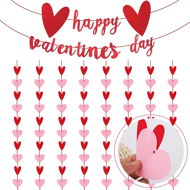 Incrizma Valentine Decor, Red, Pink Felt Heart Garland, 80 Hearts, Valentine's Day Decoration - Image 1
