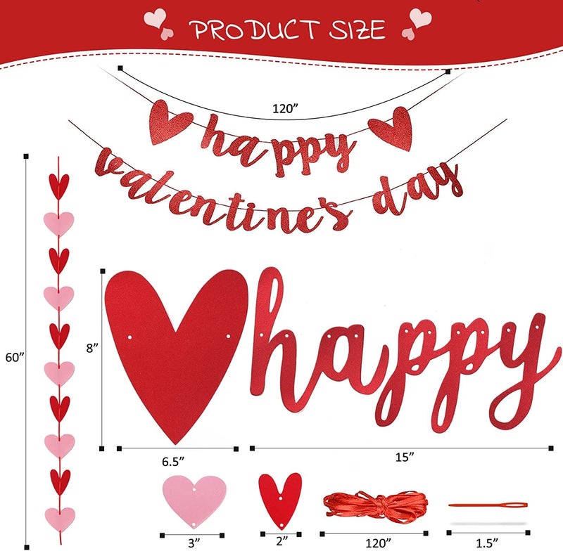Incrizma Valentine Decor, Red, Pink Felt Heart Garland, 80 Hearts, Valentine's Day Decoration - Image 2