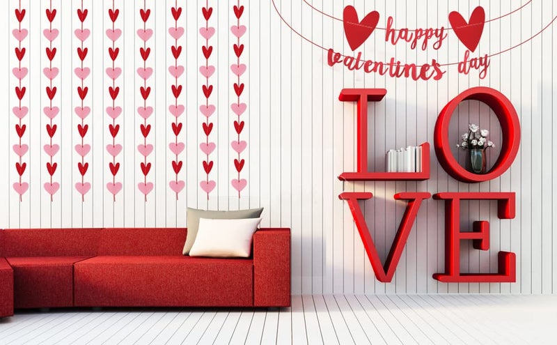Incrizma Valentine Decor, Red, Pink Felt Heart Garland, 80 Hearts, Valentine's Day Decoration - Image 5