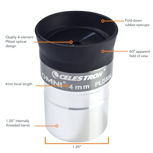 Celestron Omni Series 1-1/4 4MM Eyepiece Lens (Black,Silver) - Image 2