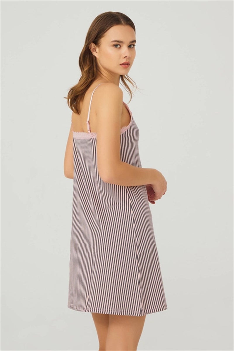 COTTONHILL Pink Smoke Striped Thin Strapped Cotton Women's Nightgown  - Image 2
