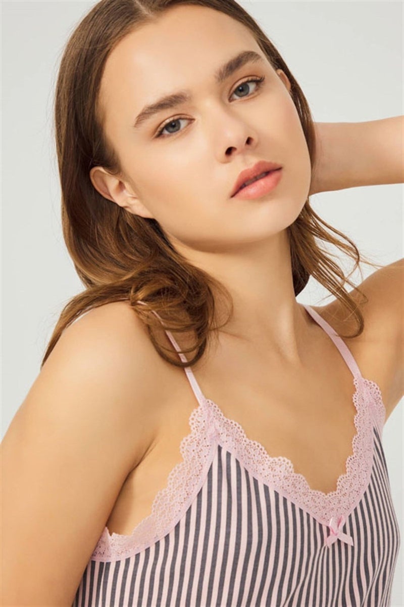 COTTONHILL Pink Smoke Striped Thin Strapped Cotton Women's Nightgown  - Image 4