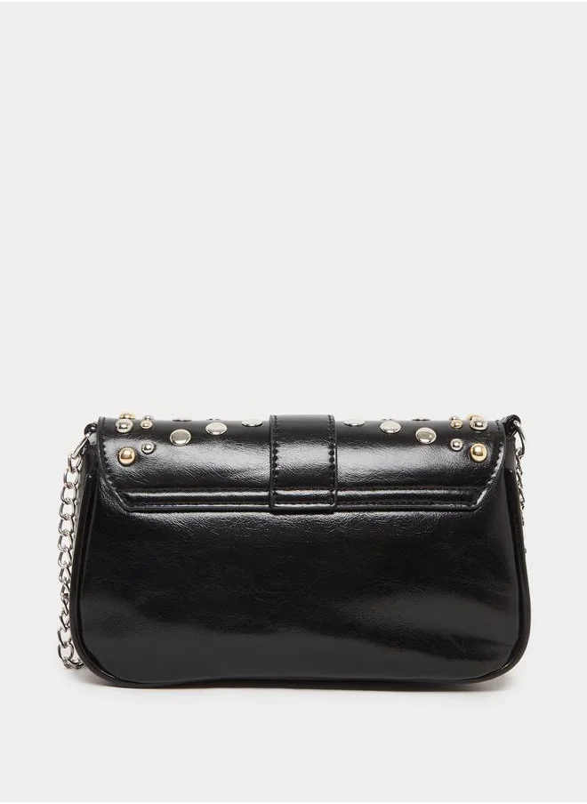 ستايلي Styli Embellished Studded Shoulder Bag with Chain Strap