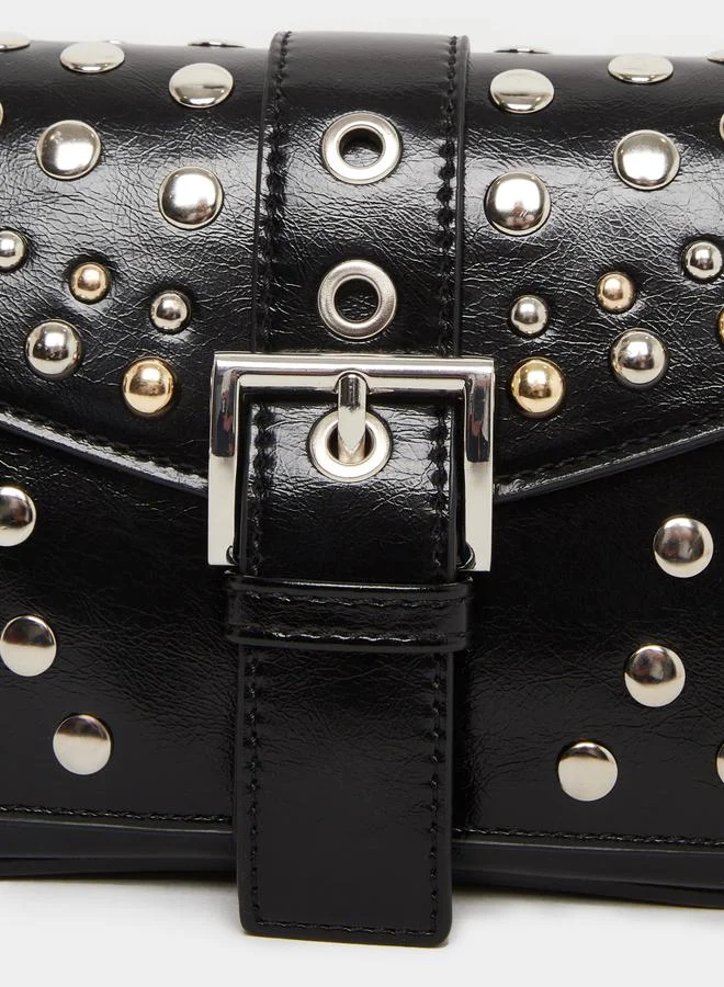 Styli Styli Embellished Studded Shoulder Bag with Chain Strap