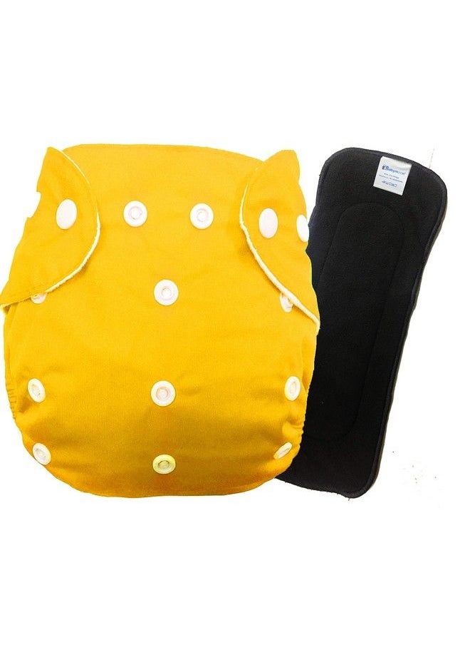 BabyMoon (Set Of 2) 1 Cloth Diaper With 5Layers Charcoal Bamboo Insert) Premium Adjustable Reusable Washable Cloth Diaper For Babies (Yellow)  - Image 1