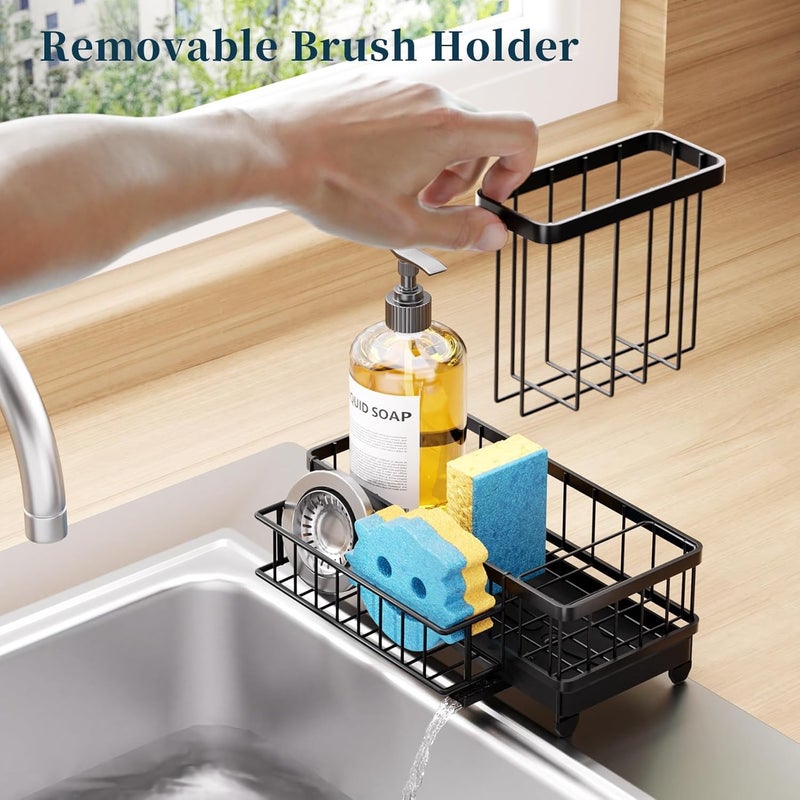 Consumest Consuemst Sponge Holder for Kitchen Sink - Auto Draining Sink Caddy Organizer with Detachable Rack, High Brush Holder, Kitchen Countertop Storage Accessories, Black - Image 3