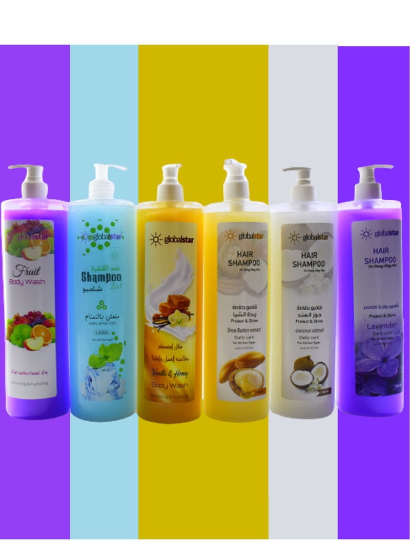 Global Star 2 Pieces Shower Gel And 4 Pieces Hair Shampoo Globalstar 1200 Ml