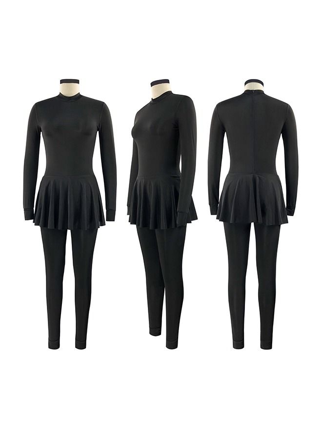 Women's Full Wrap Conservative Swimsuit, Solid Color Beach Sunscreen Swimsuit, Muslim Ruffle Swimsuit, Arabic One-Piece Swimsuit (Pure Black, L)  - Image 4
