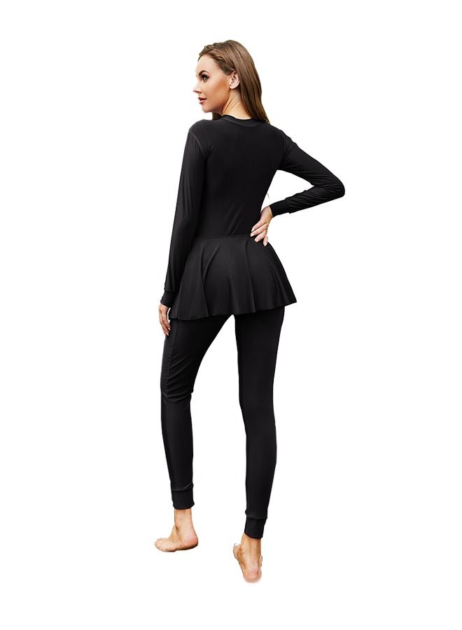 Women's Full Wrap Conservative Swimsuit, Solid Color Beach Sunscreen Swimsuit, Muslim Ruffle Swimsuit, Arabic One-Piece Swimsuit (Pure Black, L)  - Image 3