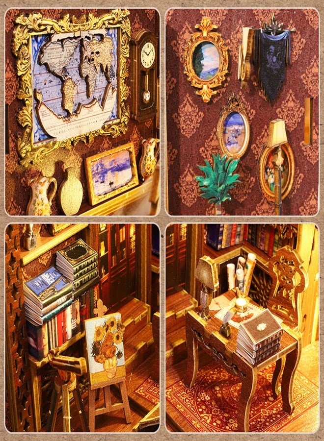 Spilay DIY Dollhouse Miniature Book Nook Assemble Kit,3D Wooden Puzzle Bookshelf Insert Decor with Sensor Light Music Box, Bookends Model Build-Creativity Kit for Adults Women Birthday Gift (SL06) - Image 5