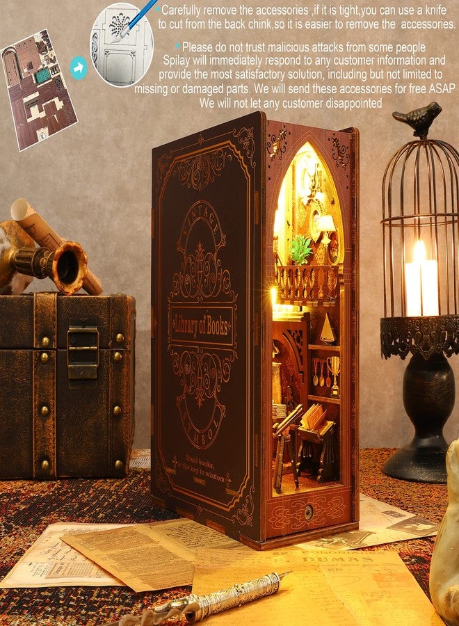Spilay DIY Dollhouse Miniature Book Nook Assemble Kit,3D Wooden Puzzle Bookshelf Insert Decor with Sensor Light Music Box, Bookends Model Build-Creativity Kit for Adults Women Birthday Gift (SL06) - Image 2