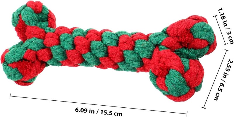 Christmas Cotton Rope Dog Chew Bone Shape 15cm Bite-Resistant Interactive Puppy Grinding Chewing for Teething Pets - Image 2