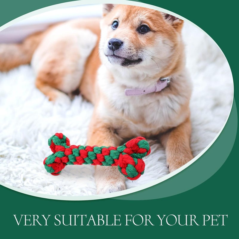 Christmas Cotton Rope Dog Chew Bone Shape 15cm Bite-Resistant Interactive Puppy Grinding Chewing for Teething Pets - Image 5