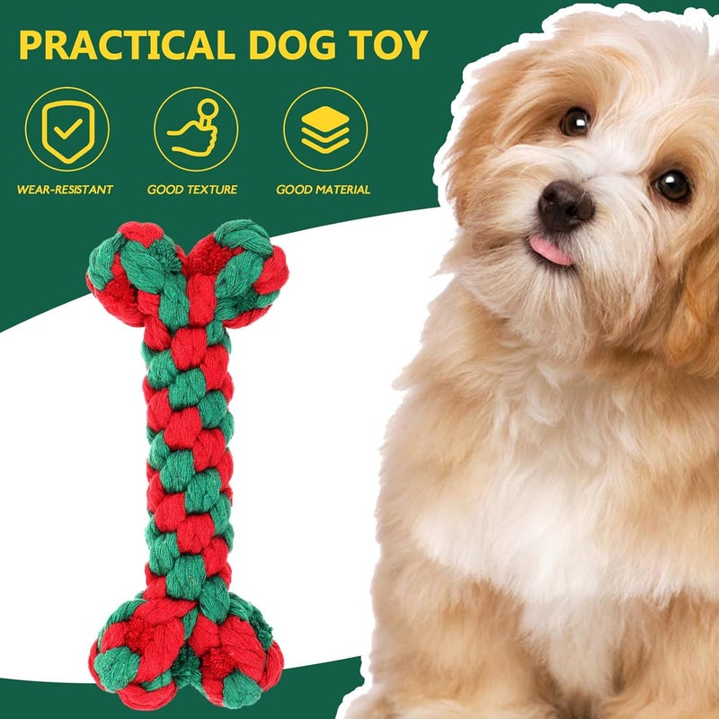 Christmas Cotton Rope Dog Chew Bone Shape 15cm Bite-Resistant Interactive Puppy Grinding Chewing for Teething Pets - Image 3