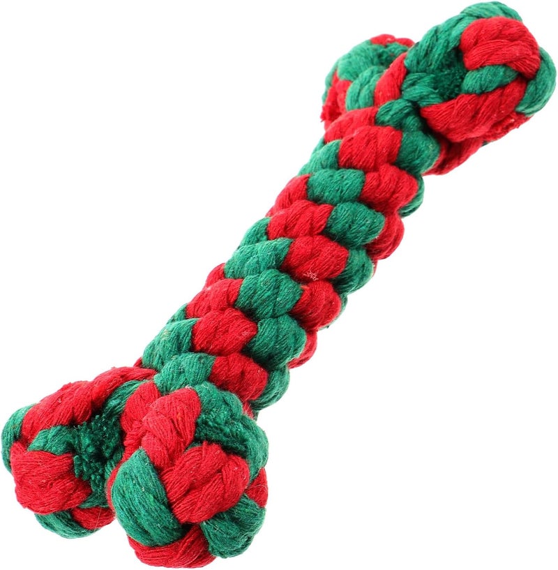Christmas Cotton Rope Dog Chew Bone Shape 15cm Bite-Resistant Interactive Puppy Grinding Chewing for Teething Pets - Image 1