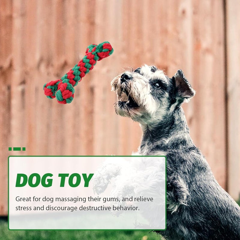 Christmas Cotton Rope Dog Chew Bone Shape 15cm Bite-Resistant Interactive Puppy Grinding Chewing for Teething Pets - Image 4