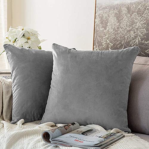 Khooti Velvet Cushion Cover, 40x40 Inches | Light Grey | Pack of 2 | Solid Plain Soft & Smooth, Decorative Cushion Covers for Living Room, Bedroom, Couches, Chairs, Sofas, Beds & Home Decor - Image 1