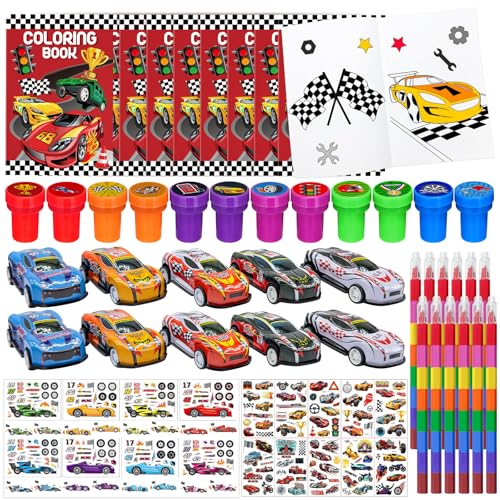 Cinrobiye 72 Pcs Race Car Coloring Book BulkCheckered Flags Racing Party Favors Goodie Bags Fillers Lets Go Racing Birthday Party Supplies Classroom Reward Prizes Pinata Gift for Race Fans - Image 1