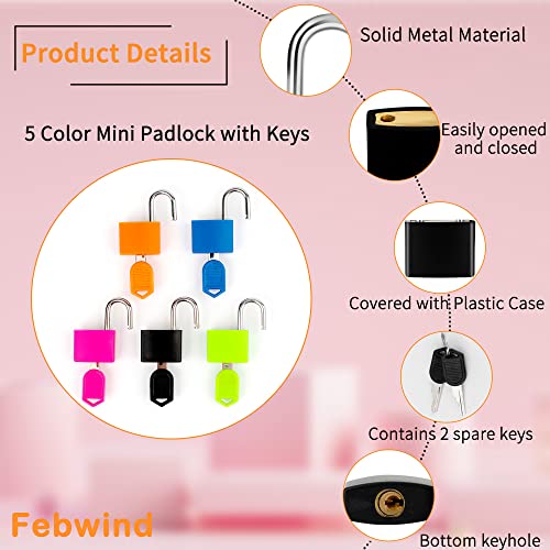 Febwind 5 Pcs Suitcase Locks with Copper Keys Protect Your Belongings with Febwind's Set of 5 Mini Padlocks Multicolor Durable Locks for Suitcases Backpacks Boxes Cabinet and Laptop Bags - Image 3