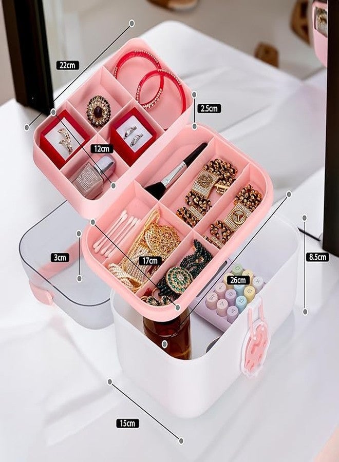 IMUU Jewelry Organizer Portable Box With Handle, ABS Plastic Portable 2 Layer Storage Box With Lid, Hair Accessories Box, Large Capacity, Multiple Compartments For Medicine, Nail, Hair Accessorie - Image 2