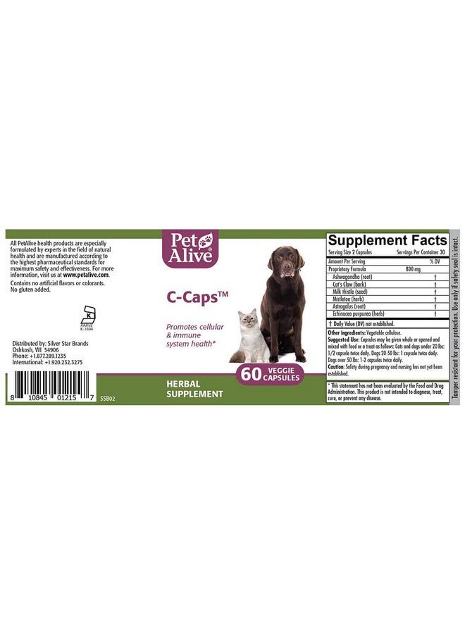 PetAlive C-Caps - All Natural Herbal Supplement Promotes Cellular and Immune System Health in Dogs and Cats - 60 Veggie Caps - Image 5