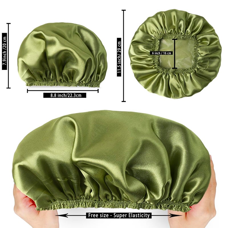 CHFONG 4 PCS Shower Cap for Women, Elastic and Reusable Bath Caps, Double Layers Shower Caps Reusable Waterproof, Bathing Shower Caps, Environmental Bath Hair Protection Cap -Gold+Green+Silver Gray+Brown - Image 4