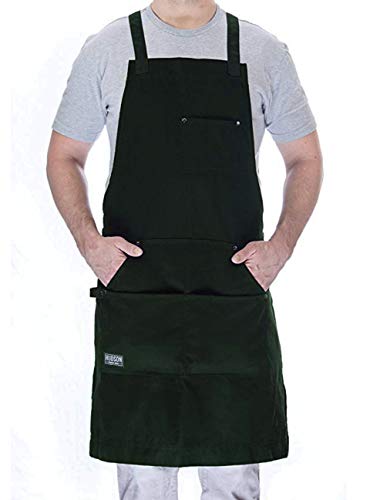 Hudson Durable Goods Professional Grade Chef Apron for Kitchen, BBQ, and Grill - Crossback Cotton Apron for Men and Women with Pockets, Towel Loop, Quick Release Buckle - 34 x 27 Inch, Hunter Green - Image 1