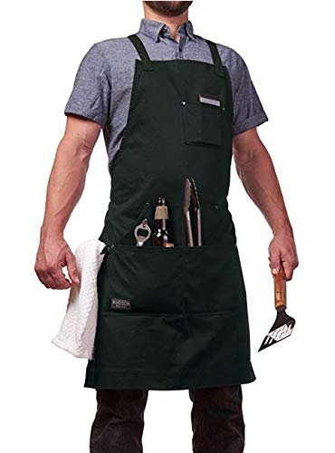 Hudson Durable Goods Professional Grade Chef Apron for Kitchen, BBQ, and Grill - Crossback Cotton Apron for Men and Women with Pockets, Towel Loop, Quick Release Buckle - 34 x 27 Inch, Hunter Green - Image 2