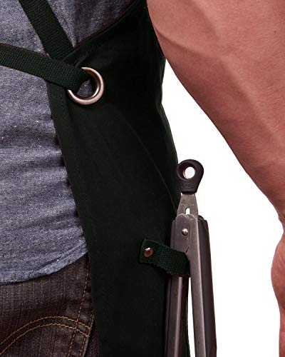 Hudson Durable Goods Professional Grade Chef Apron for Kitchen, BBQ, and Grill - Crossback Cotton Apron for Men and Women with Pockets, Towel Loop, Quick Release Buckle - 34 x 27 Inch, Hunter Green - Image 4