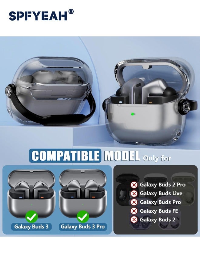 SPFYEAH Samsung Galaxy Buds 3/Buds 3 Pro Cover with Safety Lock, Soft TPU Clear Shockproof Case with Cleaning kit & Keychain for Samsung Galaxy Buds 3 & 3 Pro (2024), Clear+Black  - Image 2