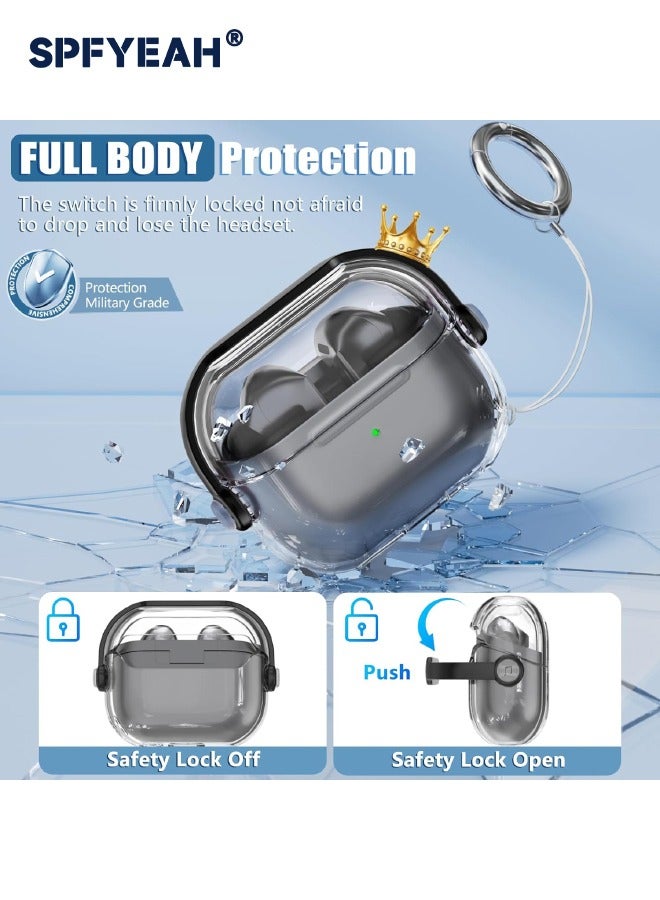 SPFYEAH Samsung Galaxy Buds 3/Buds 3 Pro Cover with Safety Lock, Soft TPU Clear Shockproof Case with Cleaning kit & Keychain for Samsung Galaxy Buds 3 & 3 Pro (2024), Clear+Black  - Image 3