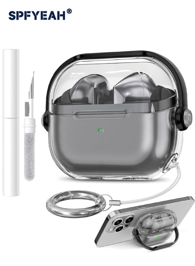 SPFYEAH Samsung Galaxy Buds 3/Buds 3 Pro Cover with Safety Lock, Soft TPU Clear Shockproof Case with Cleaning kit & Keychain for Samsung Galaxy Buds 3 & 3 Pro (2024), Clear+Black