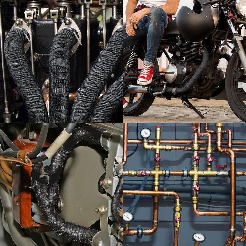 Foneso Car Exhaust Wrap, Exhaust Tape Bandage Titanium Black Fiberglass Heat Insulation Wrap Roll with 10 Stainless Steel Ties, for Motorcycle Car Exhaust Pipes, Mainfold (Black, 1 Roll 10M) Global mainstream design picks - Image 5