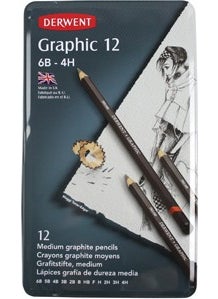 Derwent Graphic Graduated Pen Set Medium Designer Tin Box 12 Pack 