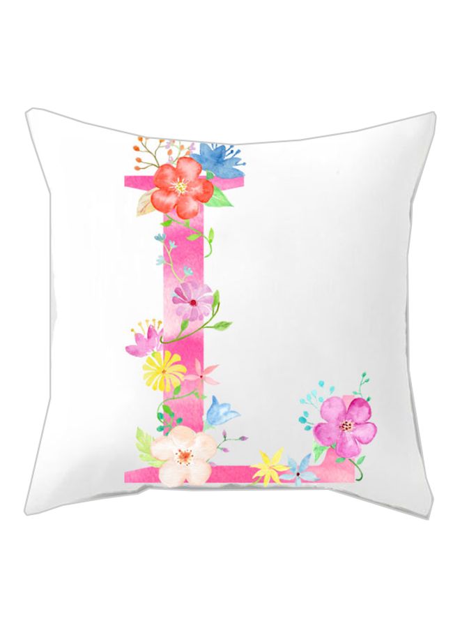 إسكدنيا غطاء وسادة ديكور بطبعة حرف L وزهور أبيض/وردي/أخضر 45x45سم