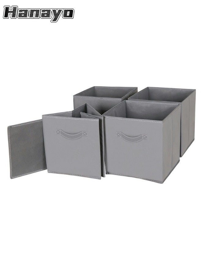Hanayo 4 Pcs Foldable Fabric Cube Organizer Box with Handle for Organizing Closet Clothes and Toys (Grey)  - Image 1