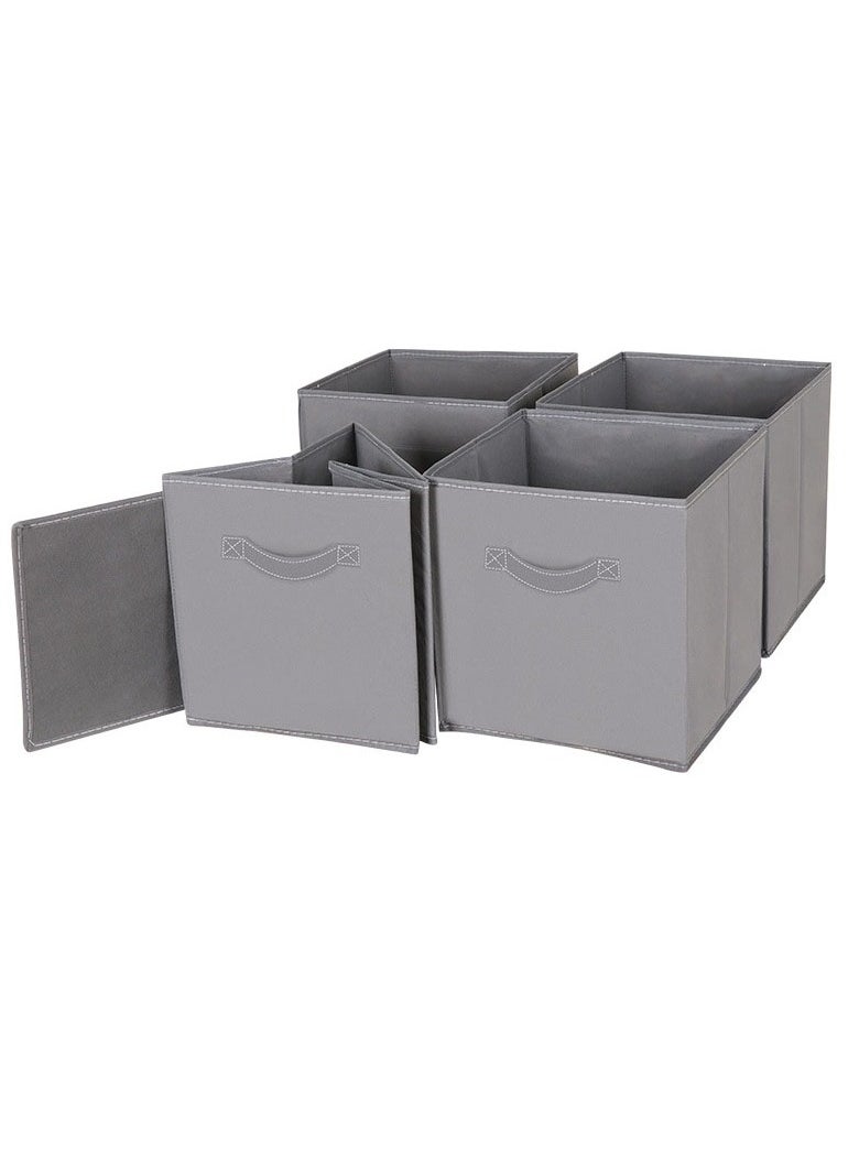Hanayo 4 Pcs Foldable Fabric Cube Organizer Box with Handle for Organizing Closet Clothes and Toys (Grey)  - Image 4