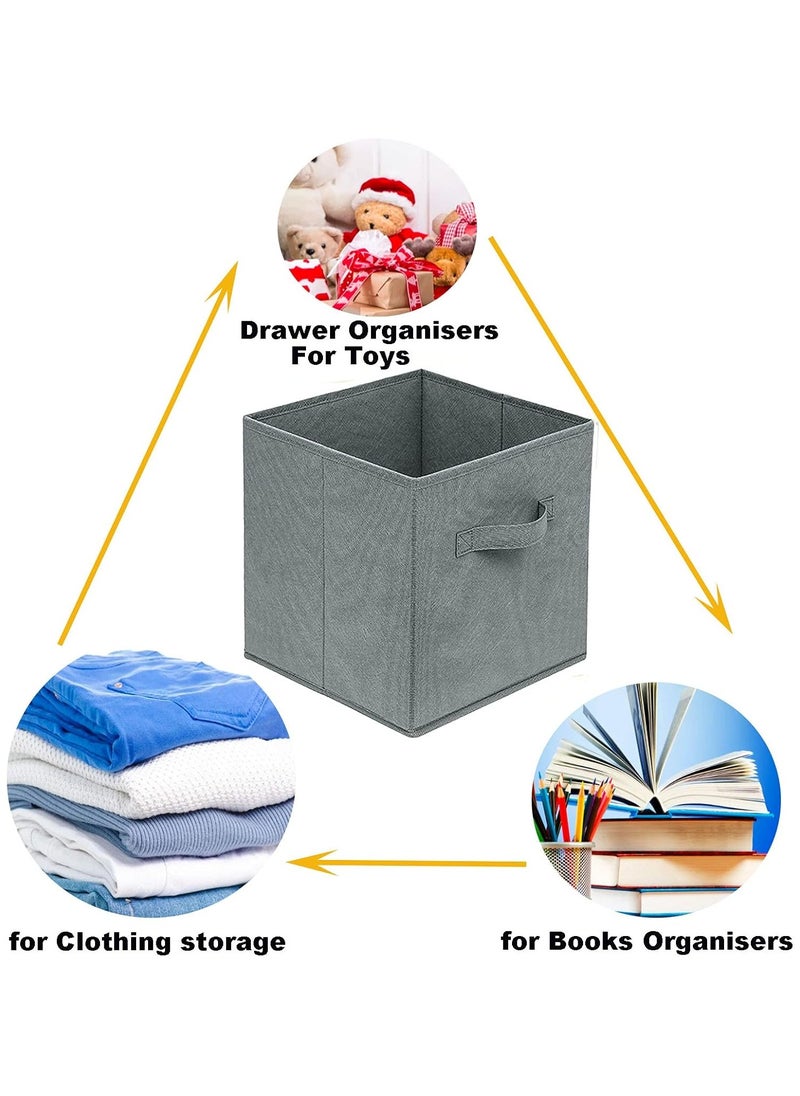 Hanayo 4 Pcs Foldable Fabric Cube Organizer Box with Handle for Organizing Closet Clothes and Toys (Grey)  - Image 5