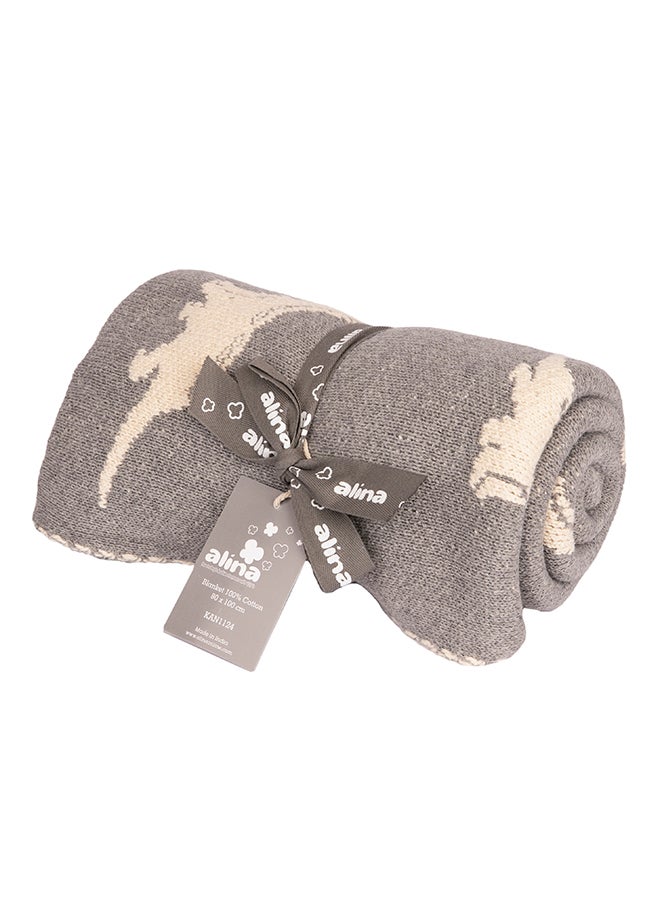 Alina Blanket 100% Cotton Knitted (Dino Light Grey Mel.-Natural ) - Image 3