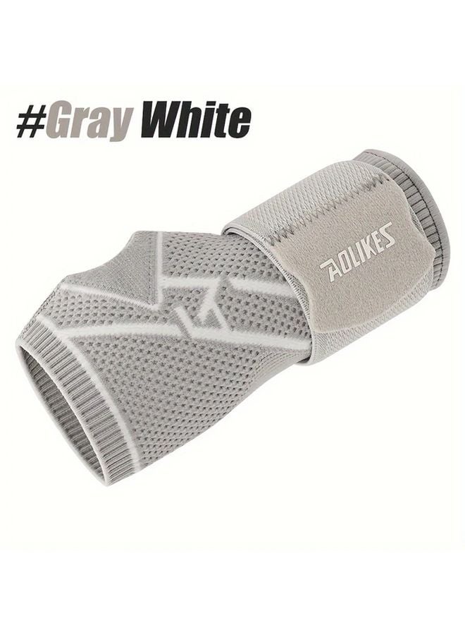 Gray White M Size Wrist Brace Compression Sleeves With Straps For Fitness Weightlifting Support - Image 1