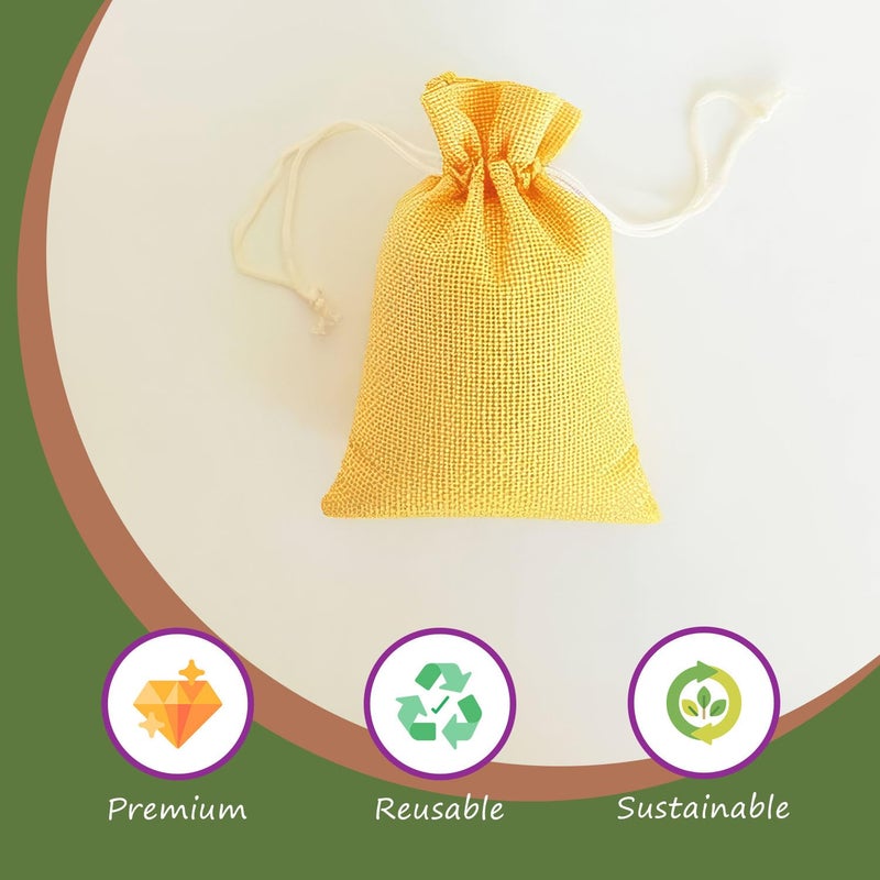 TurtleGrip Linen Pouches, Birthday & Party Favor Gift Bag, Return Gifts, Size-10 * 10 inches(25x25 cms) Yellow Pack of 30. - Image 2