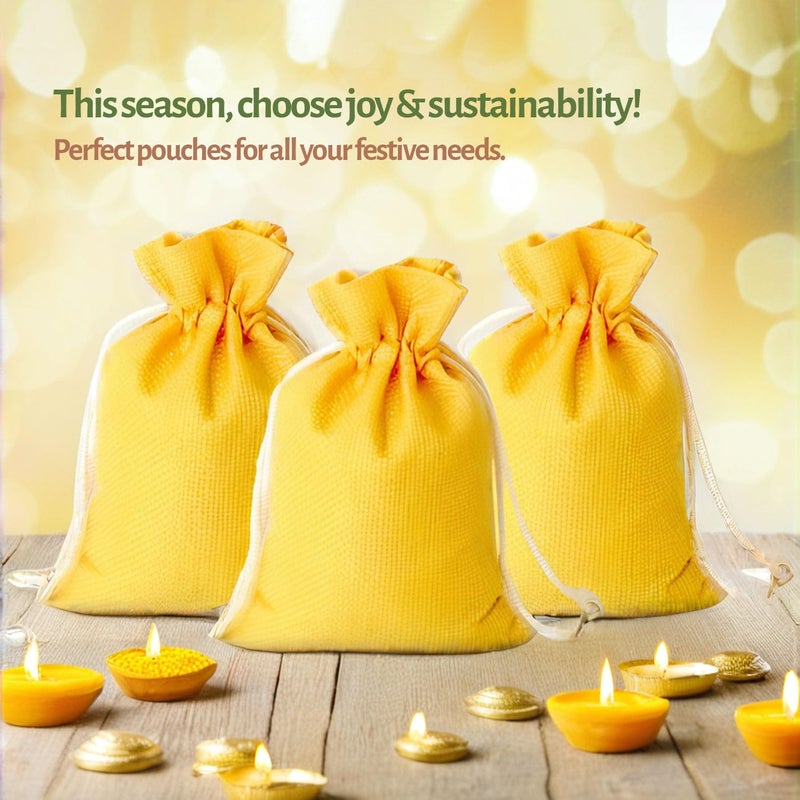 TurtleGrip Linen Pouches, Birthday & Party Favor Gift Bag, Return Gifts, Size-10 * 10 inches(25x25 cms) Yellow Pack of 30. - Image 3