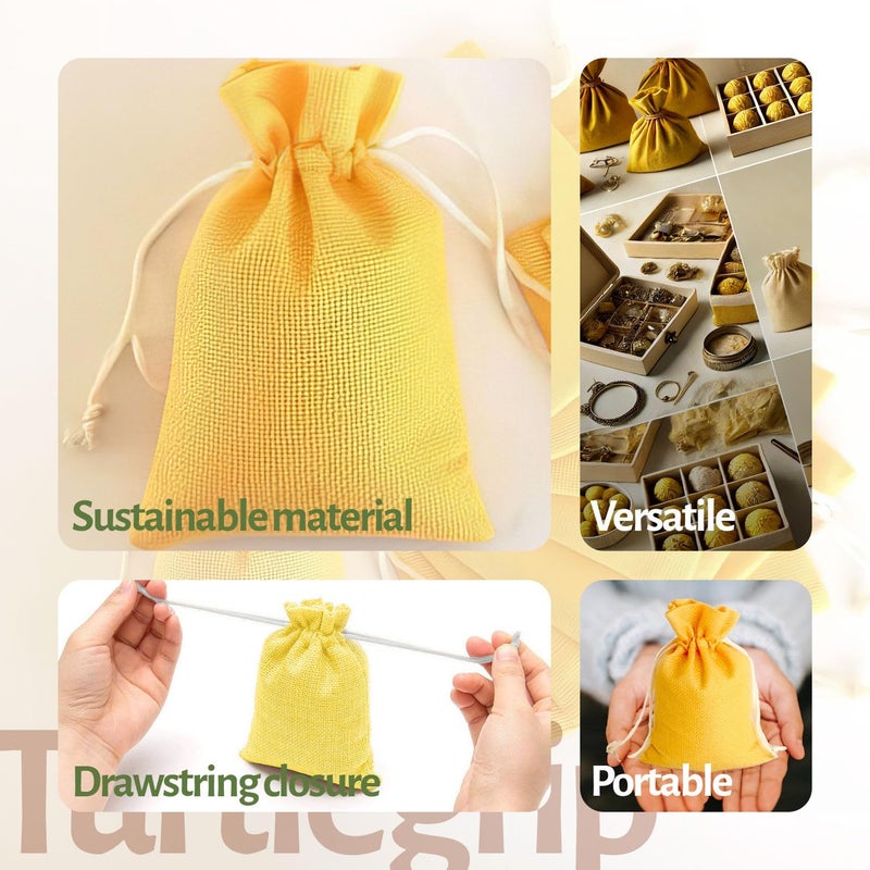 TurtleGrip Linen Pouches, Birthday & Party Favor Gift Bag, Return Gifts, Size-10 * 10 inches(25x25 cms) Yellow Pack of 30. - Image 4