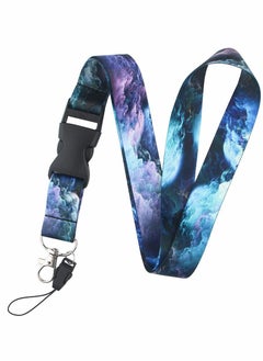 Y&D Lanyard Strap, Soft Fabric Neck Card Holder Keychain Strap Keys Lanyards ID Cell Phones Bags Accessories Quick Release Detachable Buckle, Blue Purple Galaxy Style  - Image 1