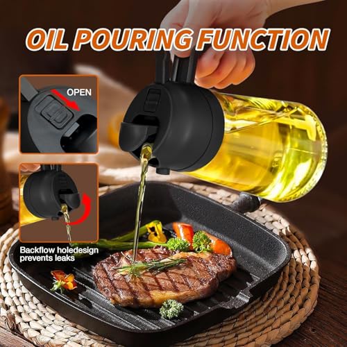 Zephorus 2 in 1 Olive Oil Dispenser Bottle - 16oz/470ml Premium Glass Oil Mister for Air Fryer, Salad, Frying, BBQ - Image 2